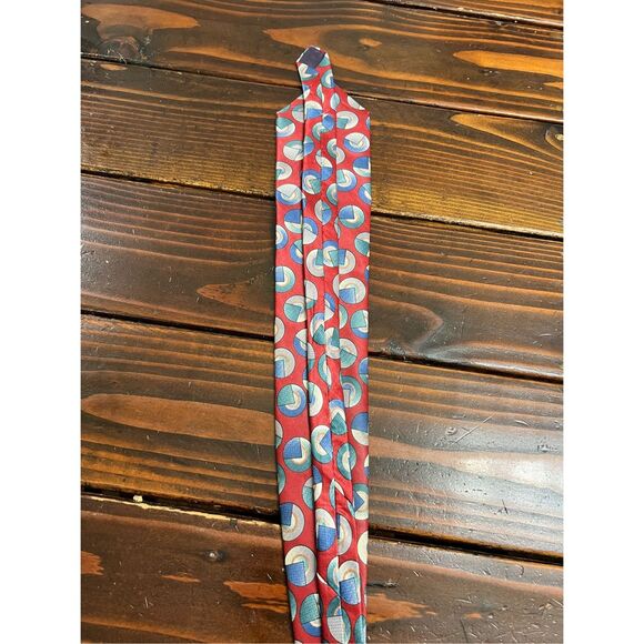 Vintage Christian Dior Tie Red Geometric Circles 100% Silk Made in USA 90s - Picture 6 of 6